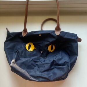 Longchamp Le Pilage MIAOU MEOW Black Cat Tote Bag LIMITED EDITION